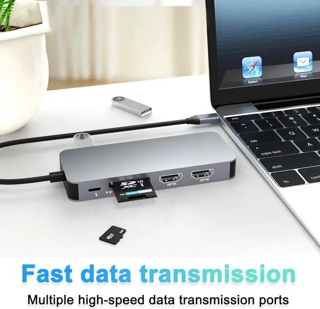 Alt view image 4 of 7 - Docking Station Dual Monitor, USB C to Dual HDMI Adapter, USB C Docking Station Dual Monitor, Dual Monitor Adapter, USB C Hub 10 in 1 Docking Station 3 Monitors with HDMI/VGA/PD/USB/SD/TF/3.5mm Audio