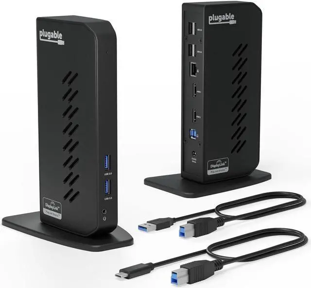 Main image of Plugable USB 3.0 and USB-C Universal Laptop Docking Station with 2 HDMI Ports for Windows, Mac, and ChromeOS (Gigabit Ethernet, Audio, 6 USB Ports)