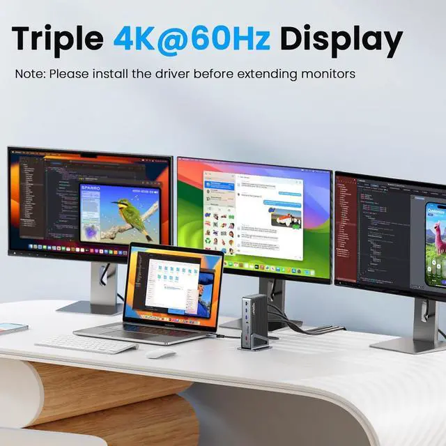 Alt view image 3 of 7 - DisplayLink Docking Station Single 8K/Triple 4K@60Hz with 120W Power Adapter, 4URPC 17-in-1 USB C Docking Station for Thunderbolt 3/4, Windows, MacBook M3/M2/M1, 3X HDMI, 2X DP, USB-C 3.2, 5X USB-A