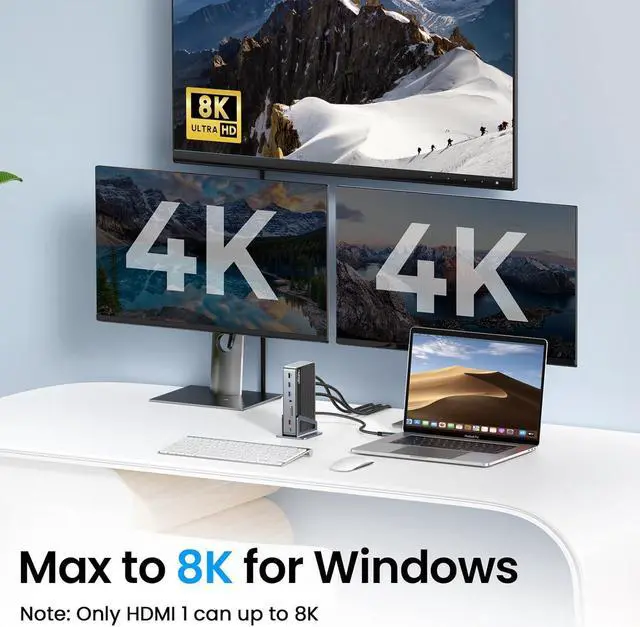 Alt view image 4 of 7 - DisplayLink Docking Station Single 8K/Triple 4K@60Hz with 120W Power Adapter, 4URPC 17-in-1 USB C Docking Station for Thunderbolt 3/4, Windows, MacBook M3/M2/M1, 3X HDMI, 2X DP, USB-C 3.2, 5X USB-A