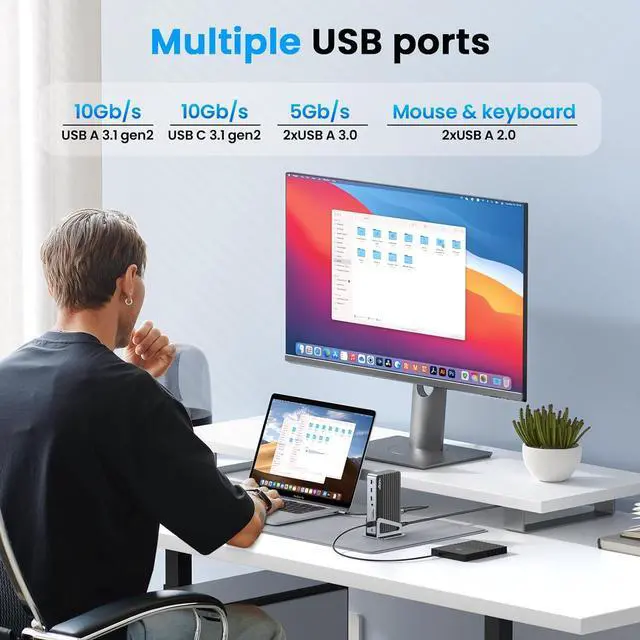 Alt view image 7 of 7 - DisplayLink Docking Station Single 8K/Triple 4K@60Hz with 120W Power Adapter, 4URPC 17-in-1 USB C Docking Station for Thunderbolt 3/4, Windows, MacBook M3/M2/M1, 3X HDMI, 2X DP, USB-C 3.2, 5X USB-A