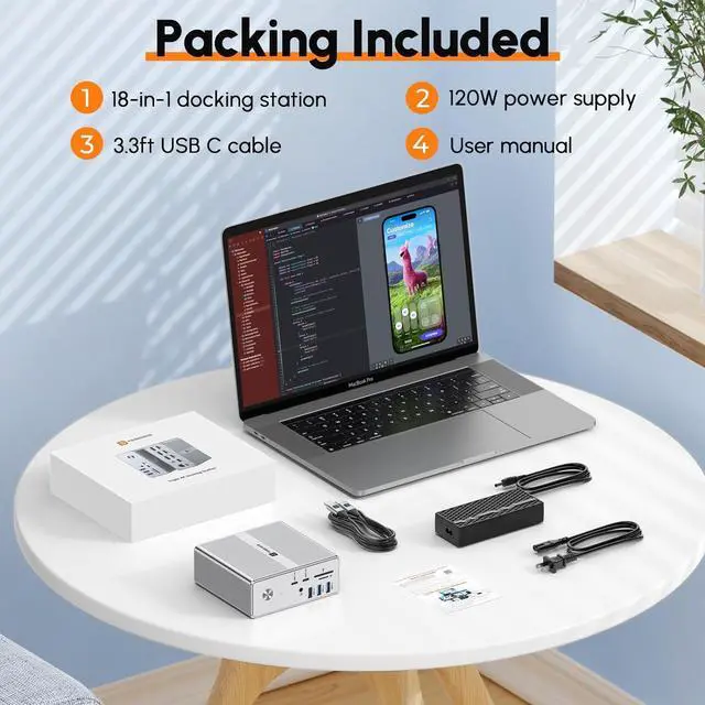 Alt view image 7 of 7 - TobenONE DisplayLink Docking Station Triple Monitor with 120W Power Adapter, Triple 4K Display for MacBook Pro/Air, Thunderbolt 4/3, USB-C Windows(3X HDMI, 3X DisplayPort, 2xUSB-C, 4xUSB 3.2, SD/TF)