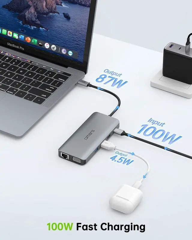Alt view image 7 of 7 - USB C Docking Station Dual Monitor, 11 in 1 USB C Hub Triple Display, USB C to Dual HDMI Adapter with Dual 4K, VGA, Ethernet, 100W PD, 4USB
