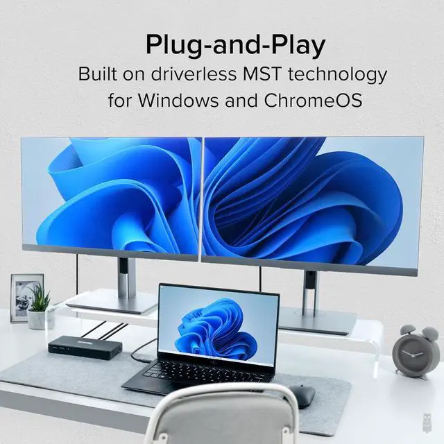 Alt view image 4 of 7 - Plugable USB C Docking Station Dual Monitor 2 HDMI Ports, Power Delivery Dock, Dual 4K Monitor for Windows, ChromeOS, 1x USB-C, 3X USB, Ethernet, and Audio - Driverless (UD-MSTH2)