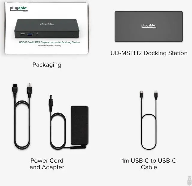 Alt view image 7 of 7 - Plugable USB C Docking Station Dual Monitor 2 HDMI Ports, Power Delivery Dock, Dual 4K Monitor for Windows, ChromeOS, 1x USB-C, 3X USB, Ethernet, and Audio - Driverless (UD-MSTH2)