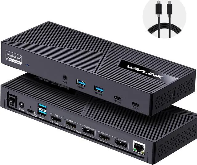 Main image of USB C Docking Station Triple Monitors with 130W Power Delivery, Wavlink Displaylink Docking Station with 10Gbps USB for Mac M1/M2/M3 Windows (3 HDMI, 2 DisplayPort, 2 USB-C, 4 USB3.1, Ethernet, Audio)