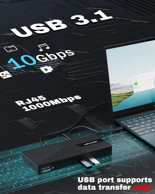 Alt view image 5 of 7 - USB C Docking Station Triple Monitors with 130W Power Delivery, Wavlink Displaylink Docking Station with 10Gbps USB for Mac M1/M2/M3 Windows (3 HDMI, 2 DisplayPort, 2 USB-C, 4 USB3.1, Ethernet, Audio)