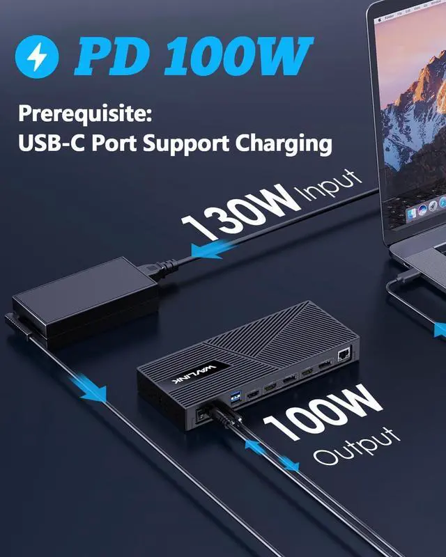 Alt view image 4 of 7 - USB C Docking Station Triple Monitors with 130W Power Delivery, Wavlink Displaylink Docking Station with 10Gbps USB for Mac M1/M2/M3 Windows (3 HDMI, 2 DisplayPort, 2 USB-C, 4 USB3.1, Ethernet, Audio)