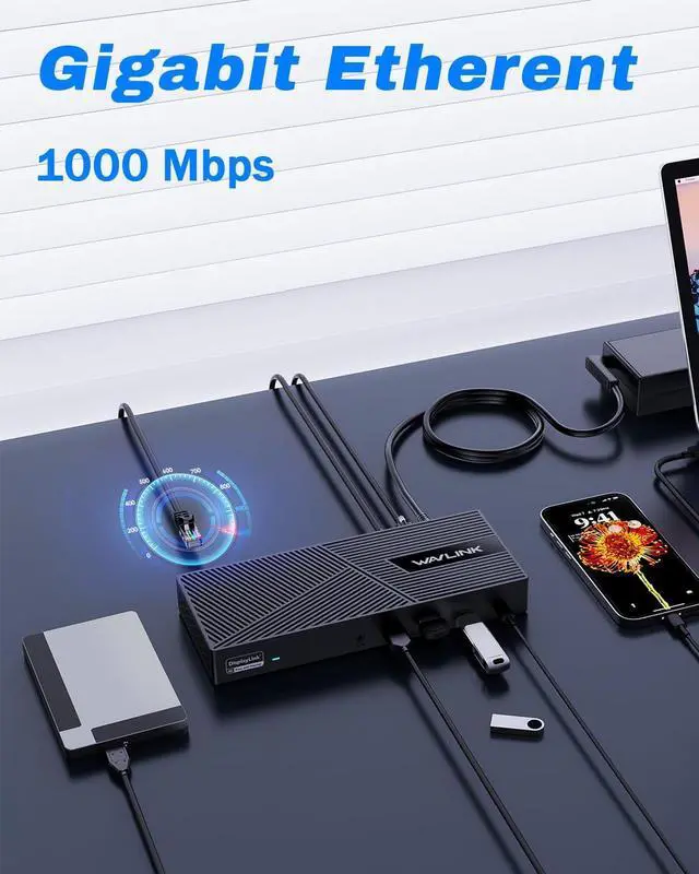 Alt view image 7 of 7 - USB C Docking Station Triple Monitors with 130W Power Delivery, Wavlink Displaylink Docking Station with 10Gbps USB for Mac M1/M2/M3 Windows (3 HDMI, 2 DisplayPort, 2 USB-C, 4 USB3.1, Ethernet, Audio)