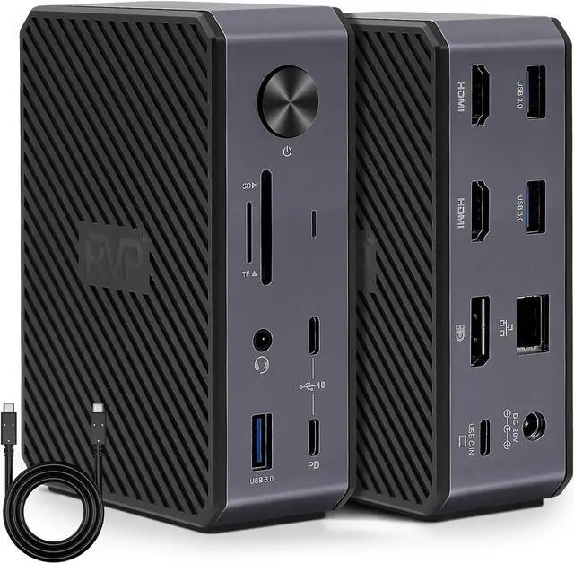 Main image of RVP+ USB C Docking Station 3 Monitors, 14-in-1, 10Gbps USB-C, 5Gbps USB 3.0, 85W Laptop-Charging, PD 18W, Triple Display-4K HDMI Dual Monitors & DisplayPort, Gigabit Ethernet, Audio, TF/SD 3.0(RVP-G8)