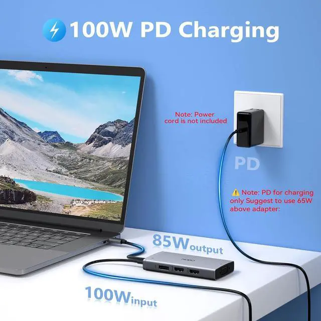 Alt view image 7 of 7 - USB C Docking Station Dual Monitor for  HP, Laptop Docking Station Quadruple Display USB C Hub Multiple Adapter to 4K HDMI Displayport VGA,3 USB 2.0,100W PD, Laptop USB C Dock for Lenovo,Surface