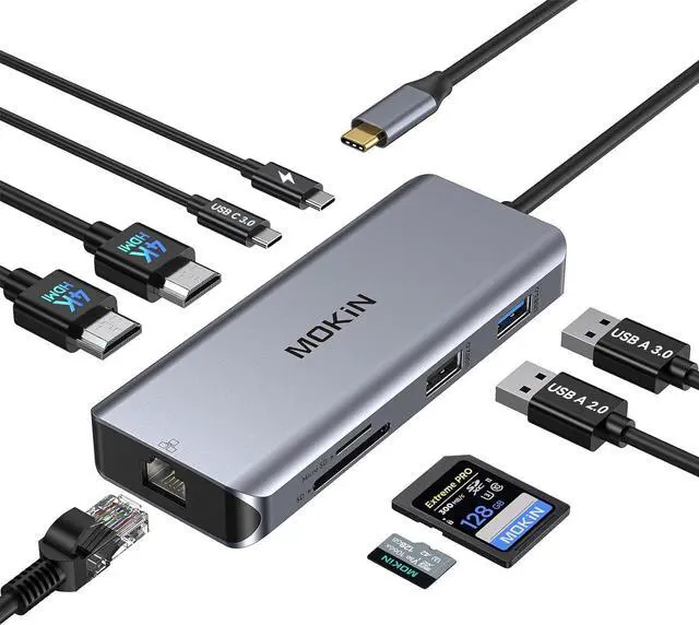 Main image of Laptop Docking Station Dual Monitor, 9 in 1 USB C Dock with 2 HDMI 4K, RJ45, 100W PD, 5Gbps USB C/USB A 3.0, USB 2.0, SD/TF Slots, USB C Hub to Dual HDMI Adapter for Dell/HP/Lenovo/Surface/MacBook