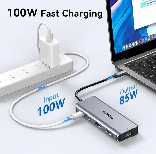 Alt view image 5 of 7 - Laptop Docking Station Dual Monitor, 9 in 1 USB C Dock with 2 HDMI 4K, RJ45, 100W PD, 5Gbps USB C/USB A 3.0, USB 2.0, SD/TF Slots, USB C Hub to Dual HDMI Adapter for Dell/HP/Lenovo/Surface/MacBook