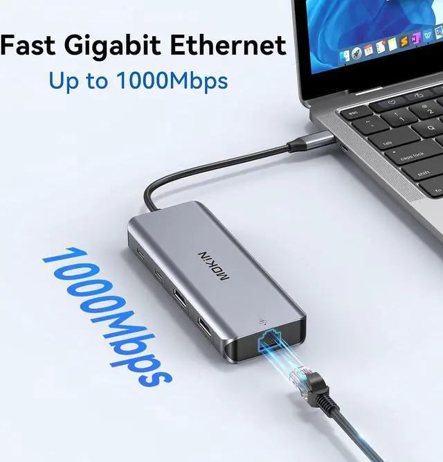 Alt view image 6 of 7 - Laptop Docking Station Dual Monitor, 9 in 1 USB C Dock with 2 HDMI 4K, RJ45, 100W PD, 5Gbps USB C/USB A 3.0, USB 2.0, SD/TF Slots, USB C Hub to Dual HDMI Adapter for Dell/HP/Lenovo/Surface/MacBook