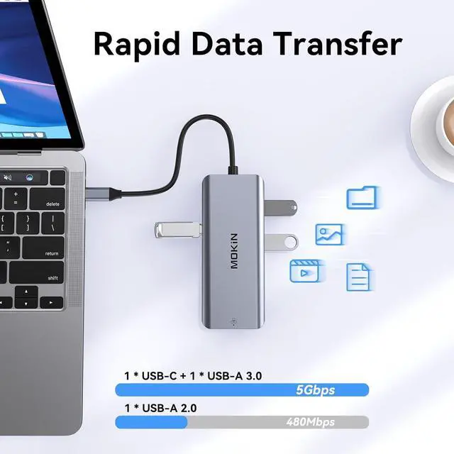 Alt view image 7 of 7 - Laptop Docking Station Dual Monitor, 9 in 1 USB C Dock with 2 HDMI 4K, RJ45, 100W PD, 5Gbps USB C/USB A 3.0, USB 2.0, SD/TF Slots, USB C Hub to Dual HDMI Adapter for Dell/HP/Lenovo/Surface/MacBook