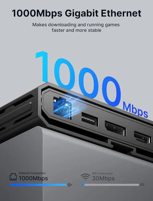 Alt view image 7 of 7 - JSAUX USB-C Laptop Docking Station, 11-in-1 Dock with 8K@30Hz HDMI and DP, 100W PD, USB C and 3 USB A, Gigabit Ethernet, 3.5mm Audio, SD/TF Reader Compatible with Steam Deck, MacBook,ROG Ally-HB1101