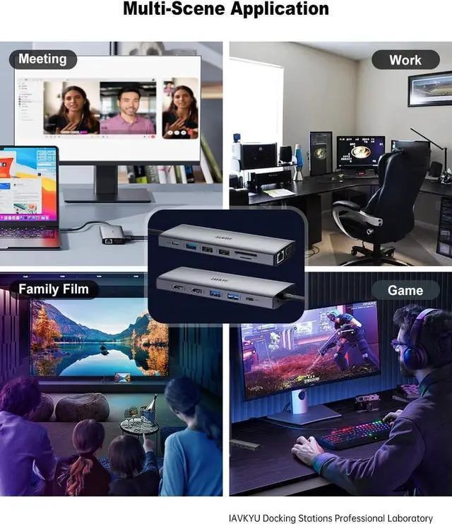 Alt view image 5 of 7 - Laptop Docking Station Dual Monitor,14 in 1 USB C Docking Station fo  hp USB C Hub Multiport Adapter with 2HDMI 4K+VGA+Ethernet+5USB+1USB C+100W PD+SD/TF+Audio,USBC Dock Dongle for Windows Laptop