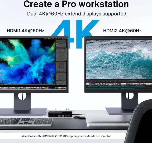 Alt view image 2 of 7 - iVANKY FusionDock 1 M4 MacBook Pro Docking Station with 150W Power Adapter, 12-in-2 Dual 4K@60Hz Monitor Dock for MacBook M1/M2/M3 Pro/Max Display Dock 2HDMI 2.0, 96W PD, 6 USB, Ethernet SD/TF Audio