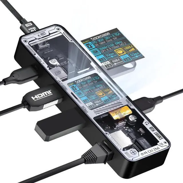 Main image of DOCKCASE Explorer Edition Visual Smart USB C Hub (6-in-1) with HDMI Port 4K@60Hz,Gigabit Ethernet,USB-C and 2 USB-A 5Gbps Data Ports, 100w PD Power Delivery, for MacBook Air/Pro, XPS, and More