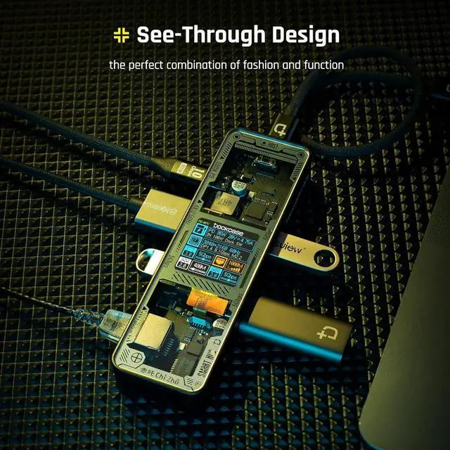 Alt view image 3 of 7 - DOCKCASE Explorer Edition Visual Smart USB C Hub (6-in-1) with HDMI Port 4K@60Hz,Gigabit Ethernet,USB-C and 2 USB-A 5Gbps Data Ports, 100w PD Power Delivery, for MacBook Air/Pro, XPS, and More