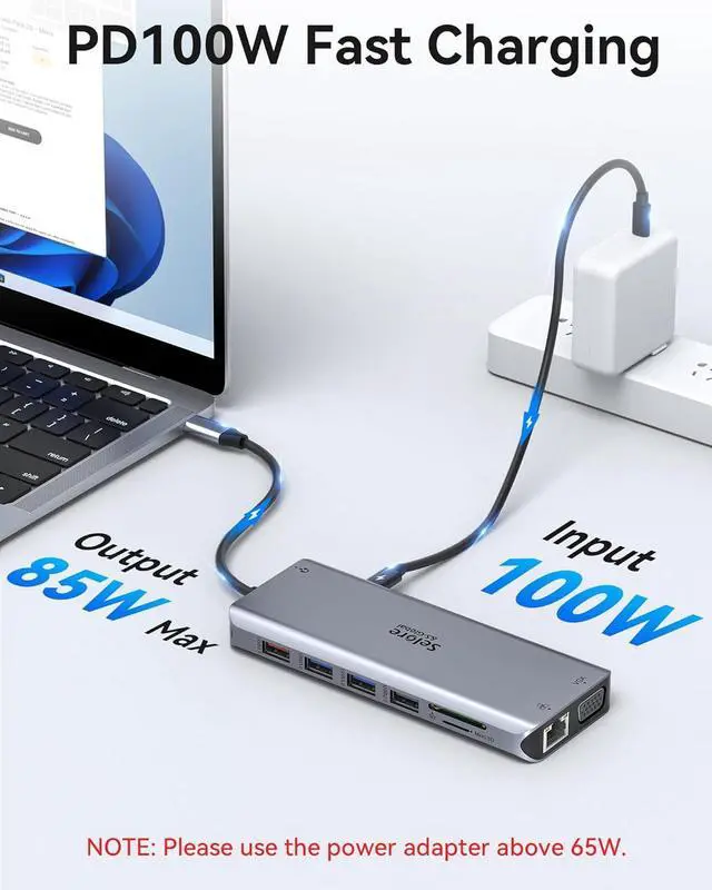 Alt view image 5 of 7 - Selore USB C Docking Station Dual Monitor,Laptop Docking Station,14 in 1 Docking Station 3 Monitors with 2 HDMI,VGA,10G USB A/C,100W PD,6 USB A/C Ports,USB C Hub Multiport Adapter for Windows Laptop