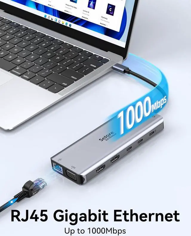 Alt view image 7 of 7 - Selore USB C Docking Station Dual Monitor,Laptop Docking Station,14 in 1 Docking Station 3 Monitors with 2 HDMI,VGA,10G USB A/C,100W PD,6 USB A/C Ports,USB C Hub Multiport Adapter for Windows Laptop