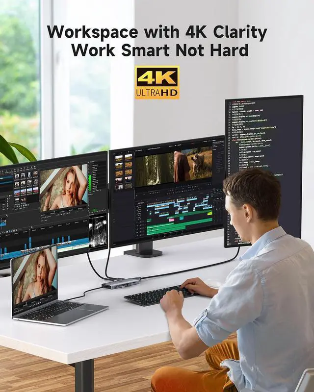 Alt view image 3 of 7 - Monitor Docking Station, 14-in-1 USB C Hub with DP 8K@30Hz/4K@144Hz, Dual HDMI 4K@60Hz, 100W PD, 7 USB Ports, SD/TF Card Reader, Gigabit Ethernet for MacBook & Windows Laptop