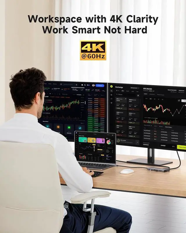 Alt view image 4 of 7 - Monitor Docking Station, 14-in-1 USB C Hub with DP 8K@30Hz/4K@144Hz, Dual HDMI 4K@60Hz, 100W PD, 7 USB Ports, SD/TF Card Reader, Gigabit Ethernet for MacBook & Windows Laptop