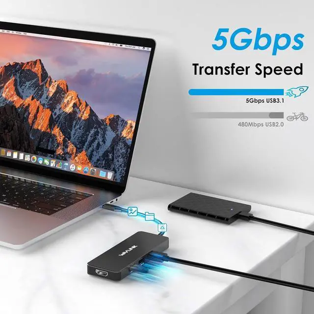 Alt view image 6 of 7 - WAVLINK USB C Docking Station Dual Monitor, 4K HDMI, 100W PD, 3X USB3.1, SD/TF Card Reader, USB C Hub Dongle for MacBook Pro/Air, iPad Pro, Surface, XPS, Thunderbolt 3/4 Laptops, Black