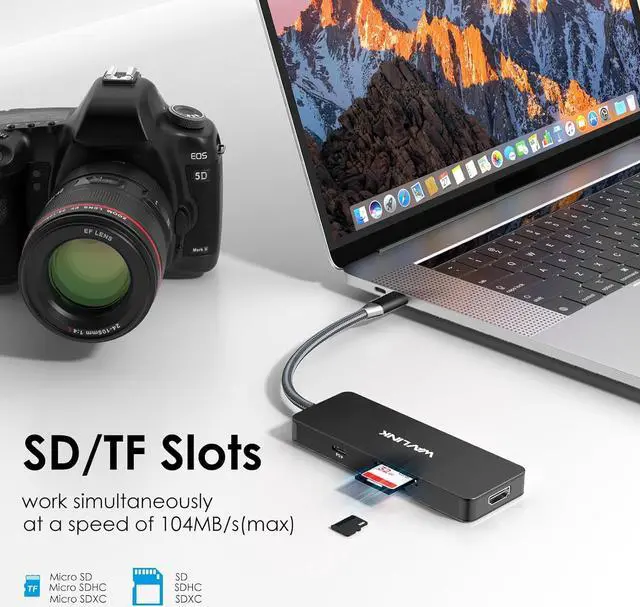 Alt view image 7 of 7 - WAVLINK USB C Docking Station Dual Monitor, 4K HDMI, 100W PD, 3X USB3.1, SD/TF Card Reader, USB C Hub Dongle for MacBook Pro/Air, iPad Pro, Surface, XPS, Thunderbolt 3/4 Laptops, Black