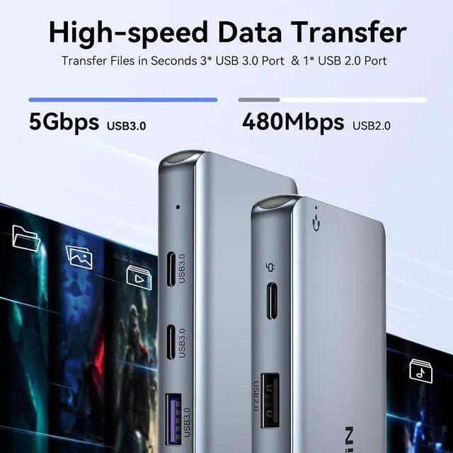 Alt view image 6 of 7 - USB C Docking Station Dual Monitor, Laptop Docking Station 3 Monitors, MOKiN 12-in-1 USB C Dock Hub Multiport Adapter with 4K HDMI+DisplayPort+VGA, 100W PD, 4 USB Ports, Ethernet, SD/TF and Audio