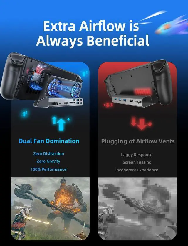 Alt view image 4 of 7 - LISEN 13-IN-1 Docking Station for Steam Deck OLED&ROG Ally X&Legion Go, Dual Cooling Fan 5 USB Ports and 4K@60Hz, 100W Charging Port Support ROG Ally 30W Mode, Gigabit Ethernet Fit for Steam Deck OLED