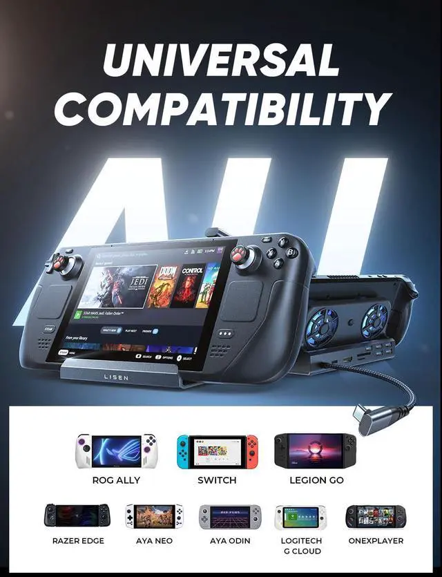 Alt view image 7 of 7 - LISEN 13-in-1 Docking Station for Steam Deck OLED&ROG Ally&Legion Go, Dual Cooling Fan 5 USB Ports and 4K@60Hz, 100W Charging Port Support ROG Ally 30W Mode, Gigabit Ethernet Fit for Steam Deck OLED