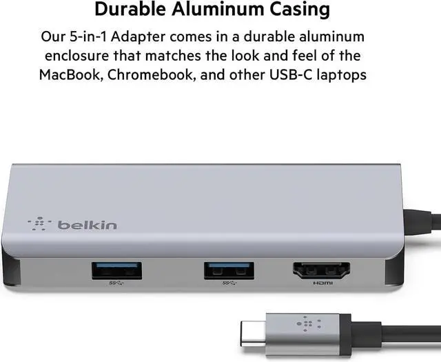 Alt view image 3 of 7 - Belkin USB-C Hub, 5-in-1 MultiPort Docking Station - USB-C Docking Station for MacBook & Windows w/ 4K HDMI 1.4, 2X USB-A 3.1, SD 3.0, & Micro SD 3.0, & 5Gbps Data Transfer for Home, Office, & Travel
