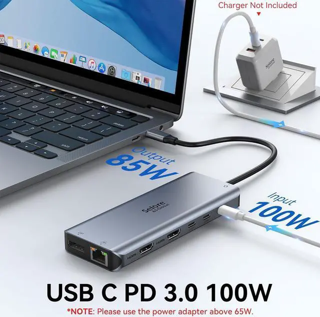 Alt view image 5 of 7 - Selore Laptop Docking Station Dual Monitor, USB C Hub,USB C Docking Station with Dual HDMI,DP,10G USB A/C,100W PD,5 USB A/C Ports,Triple Display Laptop Docking Station for ,Hp,Lenovo,MacBook.etc
