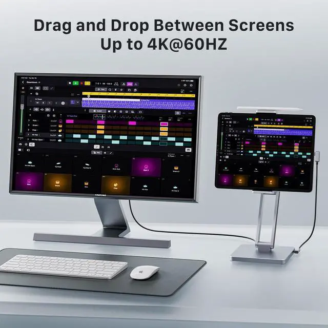 Alt view image 3 of 6 - INVZI MagHub 8-in-1 Docking Station for iPad Pro and Android Tablets, USB C Hub Stand with Adjustable Dual-Hinge, Compatible with M2/M1/M4 iPad Pro/Air, 10th, Mini 6th, Samsung Galaxy, Pixel Tabs