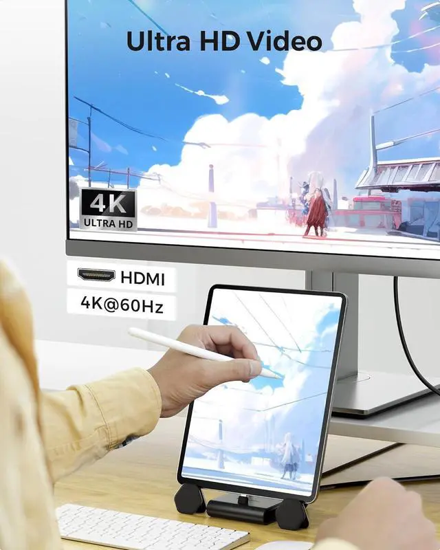 Alt view image 2 of 7 - Cable Matters 5-in-1 iPhone 15 USB C Hub HDMI 4K@60Hz, iPad Docking Station with Gigabit Ethernet, USB-A 3.2 Port, 100W PD Charging, USB C Hub Stand for iPhone 15 Pro Max, iPad Pro, Galaxy S23 Ultra