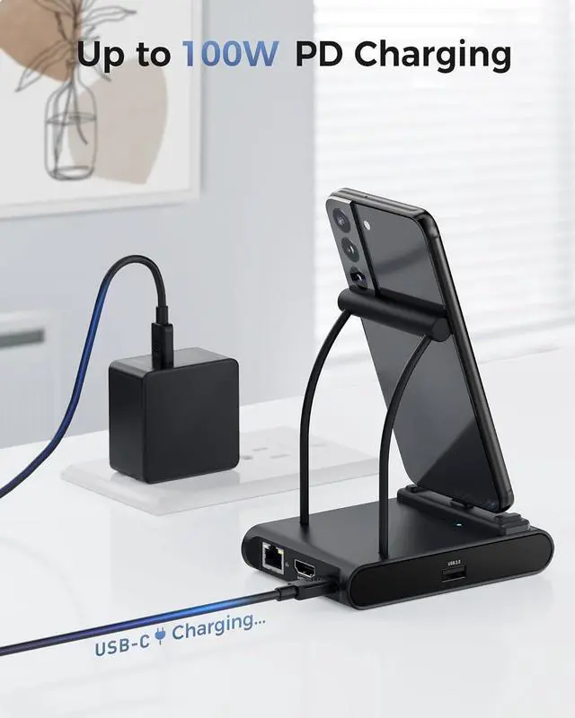Alt view image 6 of 7 - Cable Matters 5-in-1 iPhone 15 USB C Hub HDMI 4K@60Hz, iPad Docking Station with Gigabit Ethernet, USB-A 3.2 Port, 100W PD Charging, USB C Hub Stand for iPhone 15 Pro Max, iPad Pro, Galaxy S23 Ultra