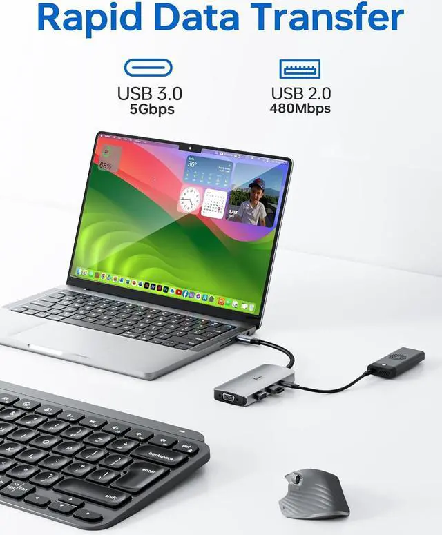 Alt view image 6 of 7 - USB C Docking Station Dual HDMI Adapter, LIONWEI Laptop Docking Station Dual Monitor with Dual 4K HDMI, VGA, Fast Charging Port, 3 USB, USB C Hub Multiport Adapter for Dell, Lenovo, HP, Surface