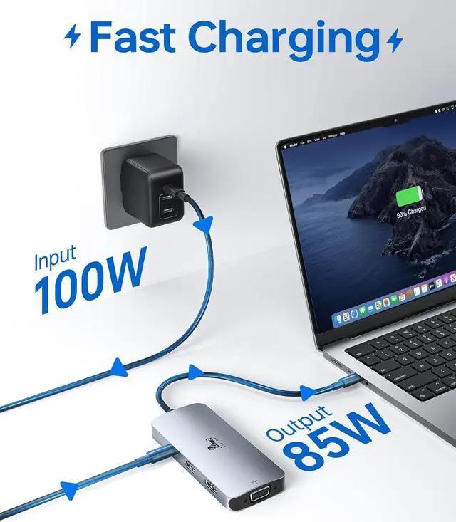 Alt view image 5 of 7 - USB C Docking Station Dual HDMI Adapter, LIONWEI Laptop Docking Station Dual Monitor with Dual 4K HDMI, VGA, Fast Charging Port, 3 USB, USB C Hub Multiport Adapter for Dell, Lenovo, HP, Surface