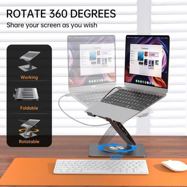 Alt view image 3 of 6 - Laptop Docking Station for MacBook Pro/Air//HP/Surface HC 11-in-1 USB C Hub 360°Rotatable Laptop Stand with USB Hub 4K HDMI USB 3.0 PD100W 3.5mm Audio Jack RJ 45 TF/SD Reader Universal Laptop Dock