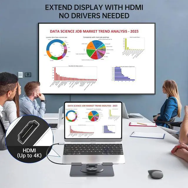 Alt view image 4 of 6 - Laptop Docking Station for MacBook Pro/Air//HP/Surface HC 11-in-1 USB C Hub 360°Rotatable Laptop Stand with USB Hub 4K HDMI USB 3.0 PD100W 3.5mm Audio Jack RJ 45 TF/SD Reader Universal Laptop Dock