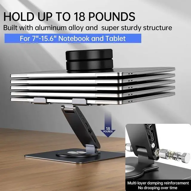 Alt view image 6 of 6 - Laptop Docking Station for MacBook Pro/Air//HP/Surface HC 11-in-1 USB C Hub 360°Rotatable Laptop Stand with USB Hub 4K HDMI USB 3.0 PD100W 3.5mm Audio Jack RJ 45 TF/SD Reader Universal Laptop Dock