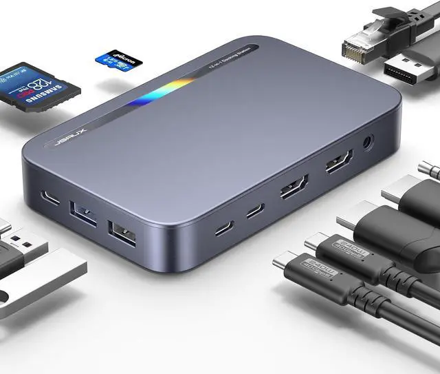 Main image of JSAUX Docking Station, 12 in 1 USB-C Docking Station 3 Monitors for MacBook//HP/Lenovo/Steam Deck/Switch, Laptop Docking Station with 4K DP, 4K HDMI*2, 100W PD, USB 3.0, 1000Mbps Ethernet, SD/TF