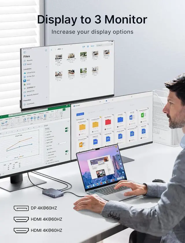 Alt view image 3 of 7 - JSAUX 12 in 1 USB C Docking Station 3 Monitors for MacBook/Dell/HP/Lenovo/Steam Deck/Portable Monitor, Laptop Docking Station with 4K DP, 4K HDMI*2, 100W PD, USB 3.0, 1000Mbps Ethernet, SD/TF