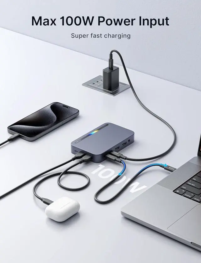 Alt view image 5 of 7 - JSAUX 12 in 1 USB C Docking Station 3 Monitors for MacBook/Dell/HP/Lenovo/Steam Deck/Portable Monitor, Laptop Docking Station with 4K DP, 4K HDMI*2, 100W PD, USB 3.0, 1000Mbps Ethernet, SD/TF