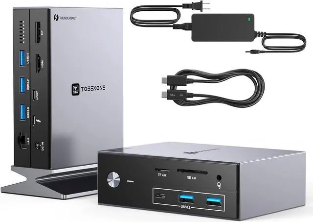 Main image of TobenONE Thunderbolt 4 Dock with Power Adapter, Thunderbolt Certified, Dual/Triple 4K@60Hz Monitor Docking Station for Windows and Mac (40Gbps, HDMI, DP, 6xUSB Ports, SD/TF 4.0, Magnetic Base)