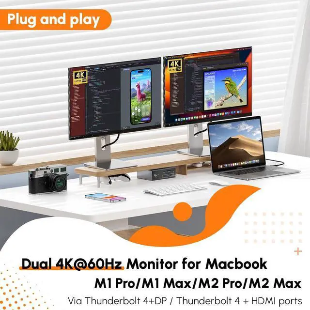 Alt view image 4 of 7 - TobenONE Thunderbolt 4 Dock with Power Adapter, Thunderbolt Certified, Dual/Triple 4K@60Hz Monitor Docking Station for Windows and Mac (40Gbps, HDMI, DP, 6xUSB Ports, SD/TF 4.0, Magnetic Base)