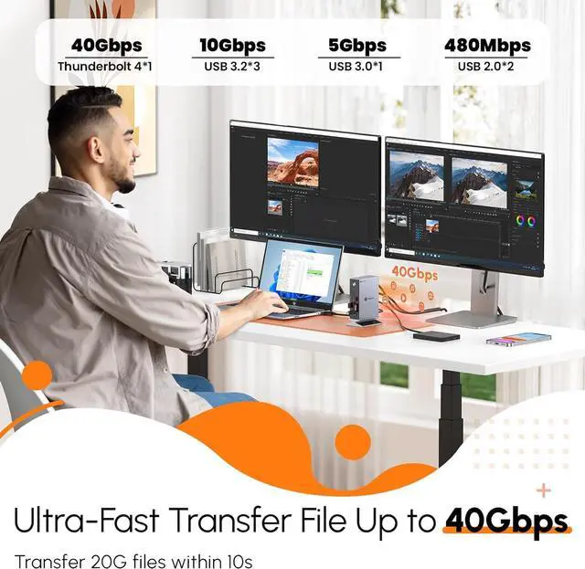 Alt view image 5 of 7 - TobenONE Thunderbolt 4 Dock with Power Adapter, Thunderbolt Certified, Dual/Triple 4K@60Hz Monitor Docking Station for Windows and Mac (40Gbps, HDMI, DP, 6xUSB Ports, SD/TF 4.0, Magnetic Base)