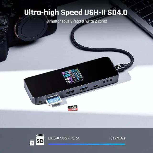 Alt view image 6 of 7 - DOCKCASE Visual Smart USB C Hub (10-in-1) with 4K@60Hz HDMI and DP, Gigabit Ethernet, 1 USB-C and 3 USB-A Ports, 100w PD Power Delivery, UHS-II TF/SD Card Slot for MacBook Air/Pro, XPS, and More